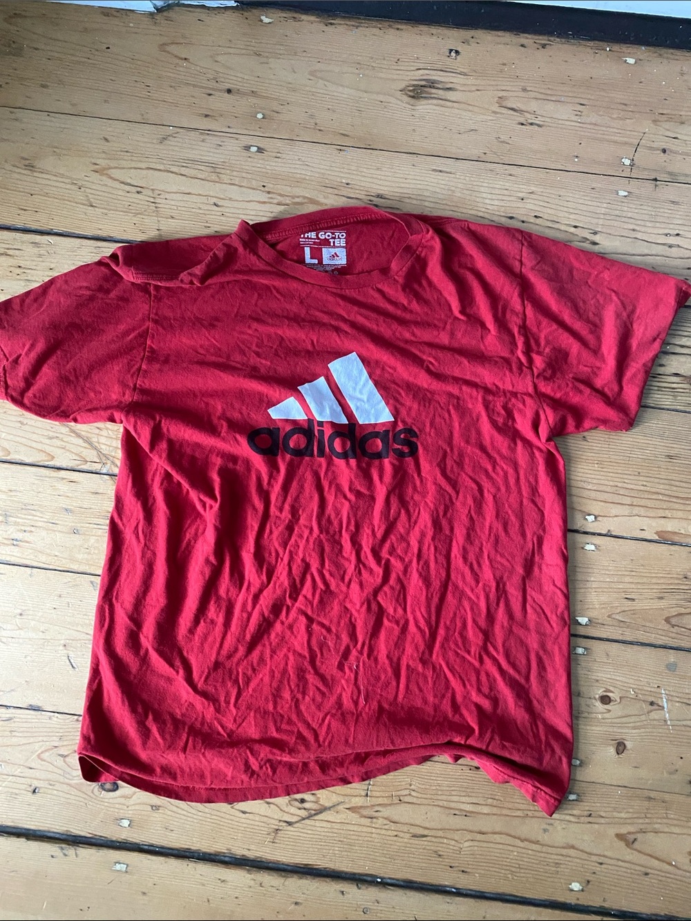 adidas Red Short-Sleeve Logo Tee with White Badge